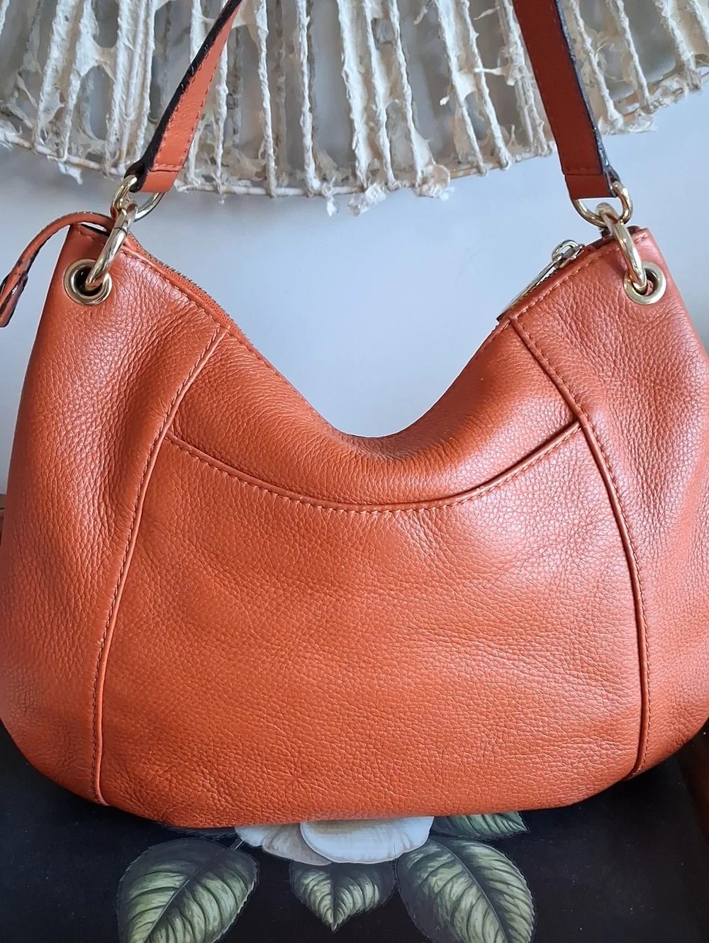 Michael Kors Orange Pebbled Leather Convertible Hobo Bag